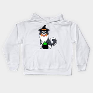 Funny Collie Dog is wearing a witch costume Kids Hoodie